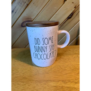 Rae Dunn Pink Did Some Bunny Say Chocolate Mug with Lid NWT